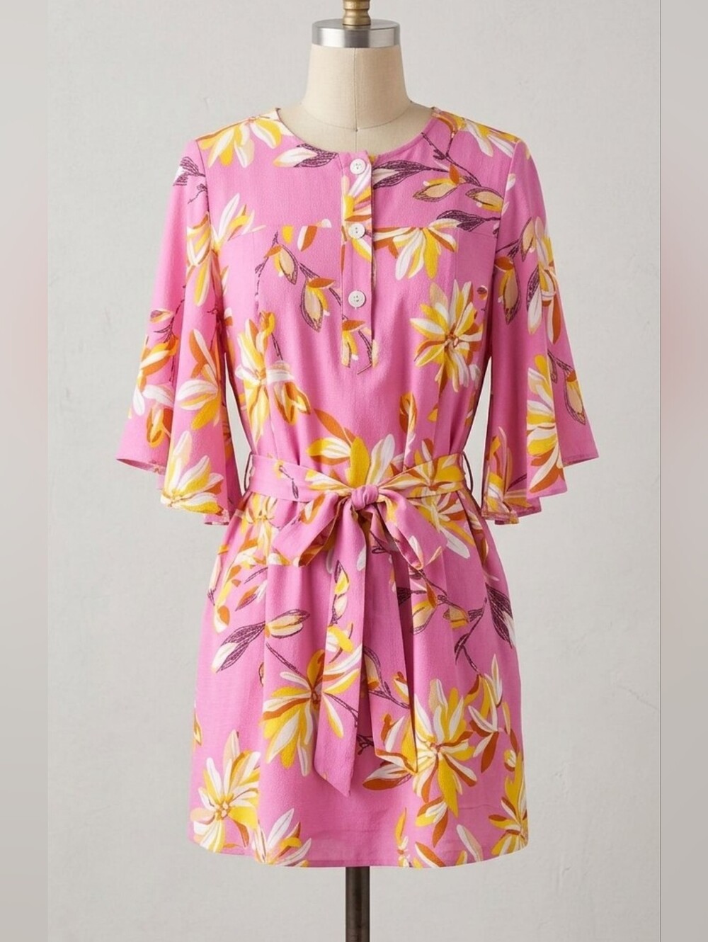 Uncle Frank Retro 60s GoGo‎ Bell Sleeve Belted Floral Dress